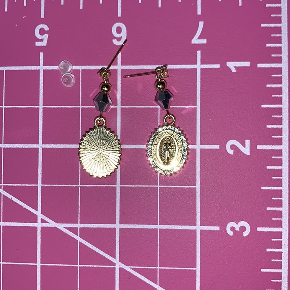 Cubic Zirconia Stud Post Earrings with Gold Plated Pendant and Rhinestones - Picture 4 of 14